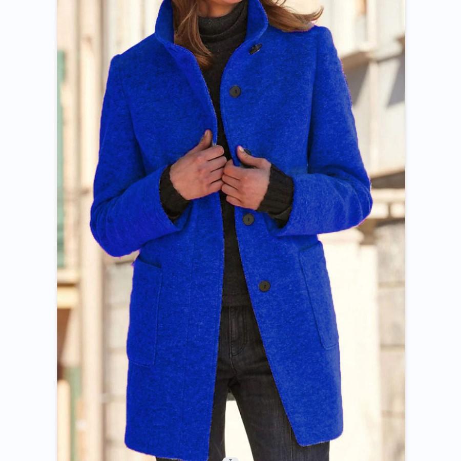 Autumn and Winter Women's Retro Solid Colour Button Collar Tweed Jacket
