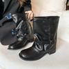 Huge Good-looking Short Boots Women's Summer Black Retro Stacking Boots 2025 New Trouser Boots French Western Cowboy Boots