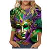 Women's Loose Three Quarter Sleeve 3D Printed T-shirt with Mask Pattern T-shirt
