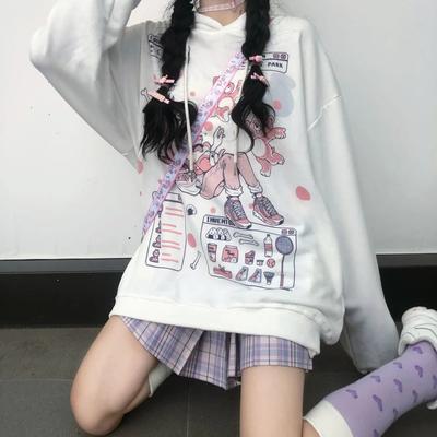 Женская толстовка с капюшоном большого размера в готическом стиле Harajuku Kawaii, толстовки с принтом аниме, женская куртка на весну и осень, одежда для девочек