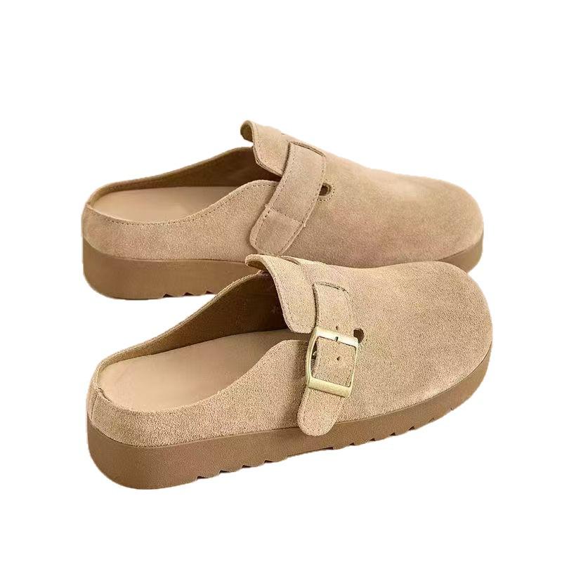 Женские флисовые полутапочки 2024: Закрытые плоские сандалии в стиле Birkenstock, идеально подходят для беременных женщин и для ношения на улице