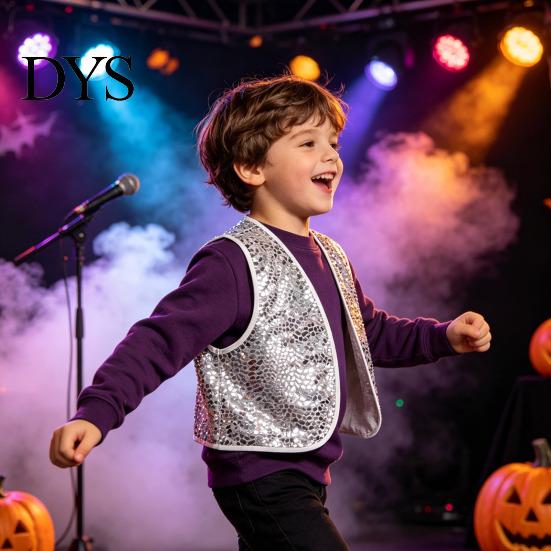 Comfortable Sleeveless Costume Shiny Sequin Vest for Kids Adults, Sparkling Disco Party Vest, Shimmering Gold Layering Piece Performance Halloween