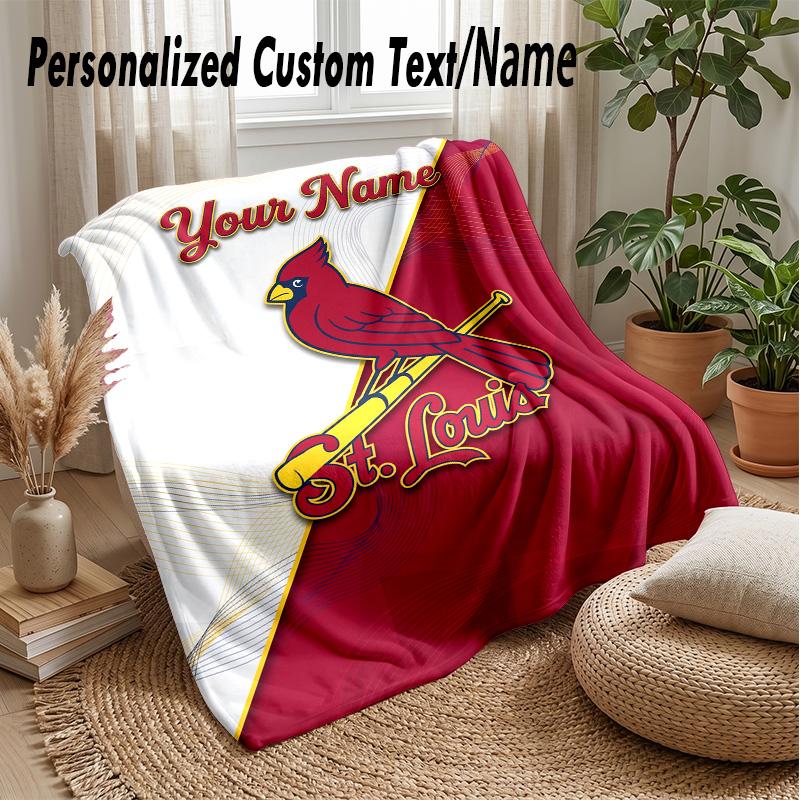 St. Louis Cardinals Custom Flannel Throw Blanket Print Your Name Text Soft Warm Blanket Holiday Present