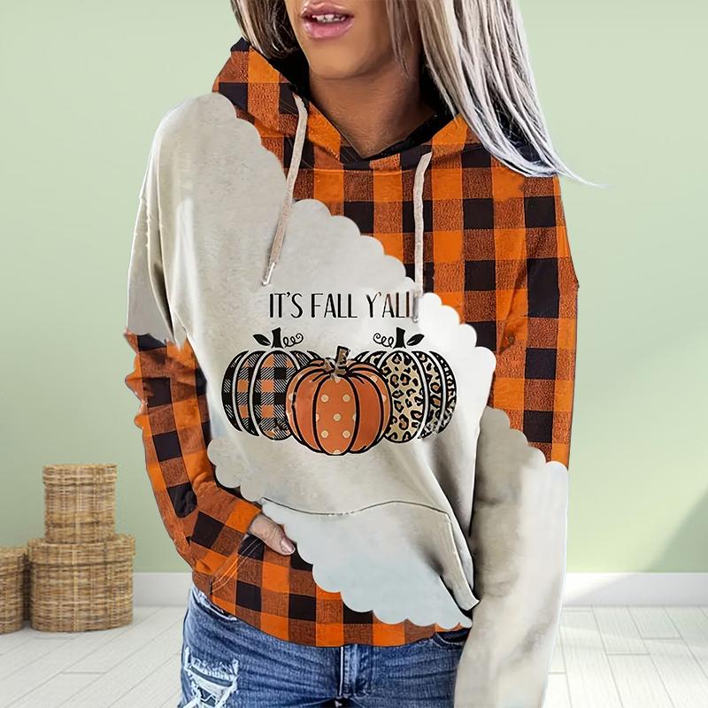Женская мода оранжевый тыквенный принт свободные толстовки топы блузка свитшот повседневный длинный рукав пуловер топы