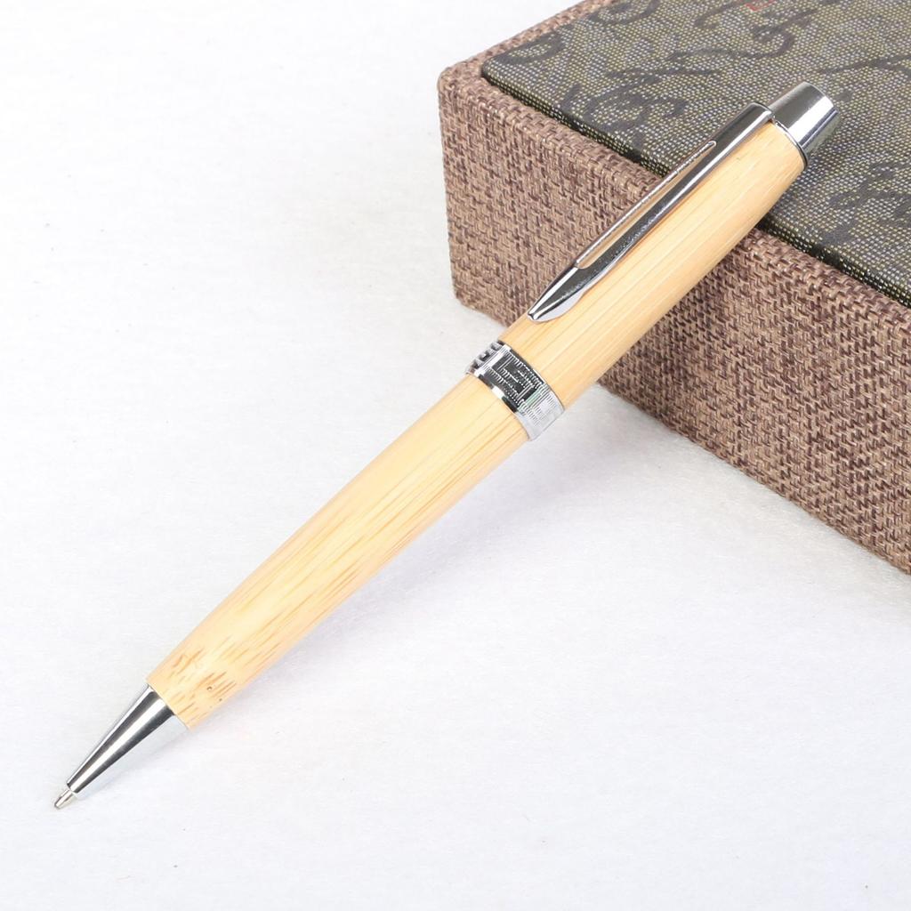 Solid Wood Box Office Business Bamboo Signature Ball Pen, Advertising Gift Bamboo Wood Spinning Ballpoint Pen Set