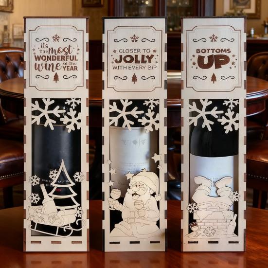 1/3 шт. Рождественская деревянная винная коробка Легкая сборка Лазерная резка Снежинки Праздничный дизайн Подарочная коробка для вина Праздничное украшение