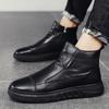 Модные зимние мужские кожаные ботинки для мужчин, теплые плюшевые внутри, высокие кожаные повседневные туфли на платформе, зимние, щиколотки, толстые плюшевые хлопковые туфли