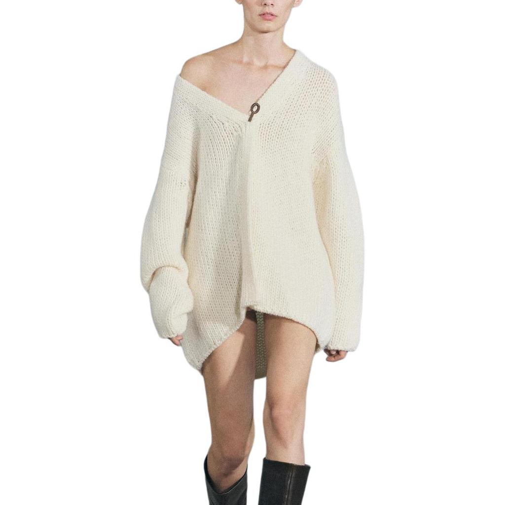 Zara Однотонный кардиган с V-образным вырезом и длинным рукавом, свитер с опущенными плечами, женский свитер, бежевый 0797101-712
