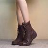 Fashion Four Seasons Inside Heightening Single Boots Autumn New Round Toe Front Lace-Up Soft Slip Mid-Tubular Boots