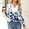 Women's Fashion Casual Long Sleeve Shirt Floral Printed V Neck Up Tops