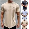 Men Summer Sports T-shirt O Neck Short Sleeve Slim Fit Solid Color Elastic Quick-drying Soft Breathable Pullover