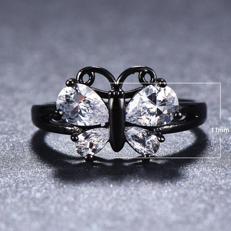 eBay black gold blue zircon butterfly ring, small animals