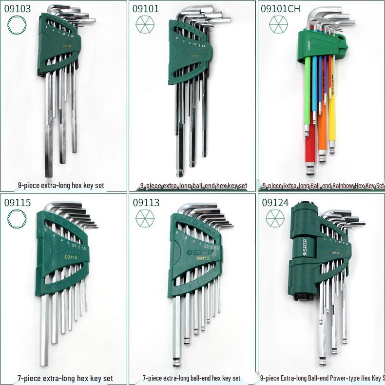 Набор шестигранных ключей - Мини, Удлиненные, Шарообразная и Плоская головка, Доступны в 7, 8, 9, 10, 14 штук (Модель 09105)
