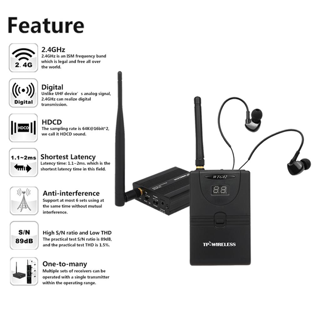 TP-WIRELESS TP-WMS02 Внутриканальная система мониторинга звука на сцене Профессиональная цифровая беспроводная система мониторинга 2,4 ГГц