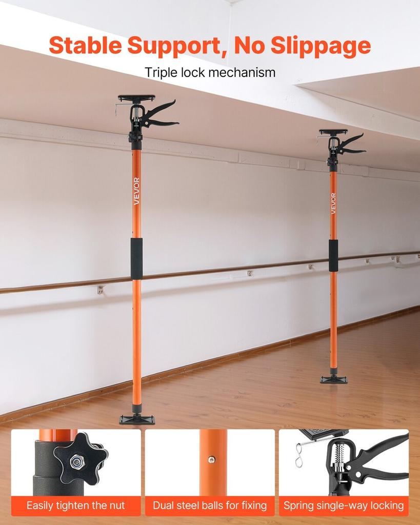 Cabinet Jack Support Pole, 4-Pack, 116-290 cm Steel Telescopic Quick Support Rod, Adjustable 3rd Hand System up to 70 kg Capacity for Installing