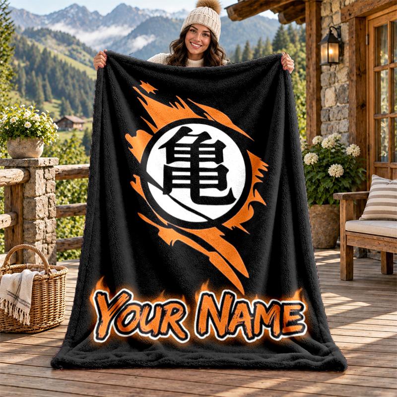 Dragon Ball Custom Name Flannel Blanket Personalized Soft Warm Plush Throw Blanket Customized Gift for Family Friends