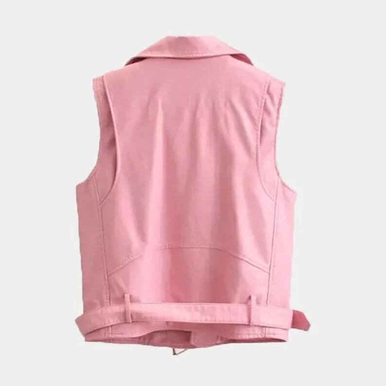 Кожа овчины розовый Барби Зимний женский стильный жилет кожаный нарядный жилет пальто