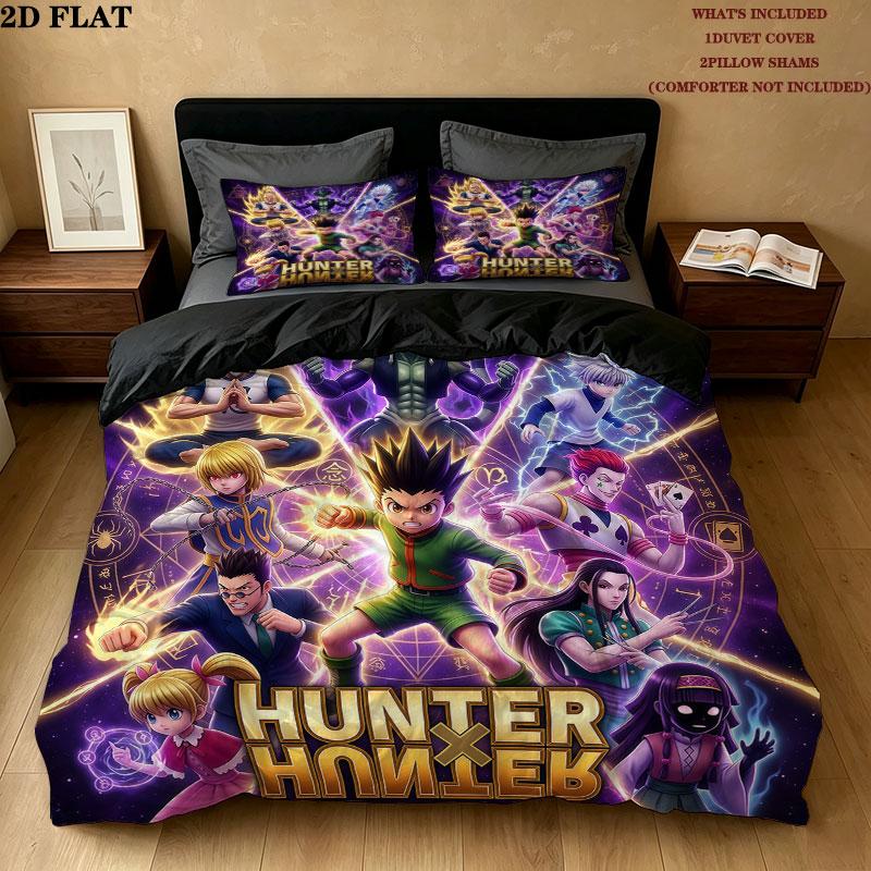 Hunter X Hunter Pattern Bedding Quilt Set Quilt Cover Pillowcase Home Birthday Gift(1 * duvet cover + 2 * pillowcase, without core)