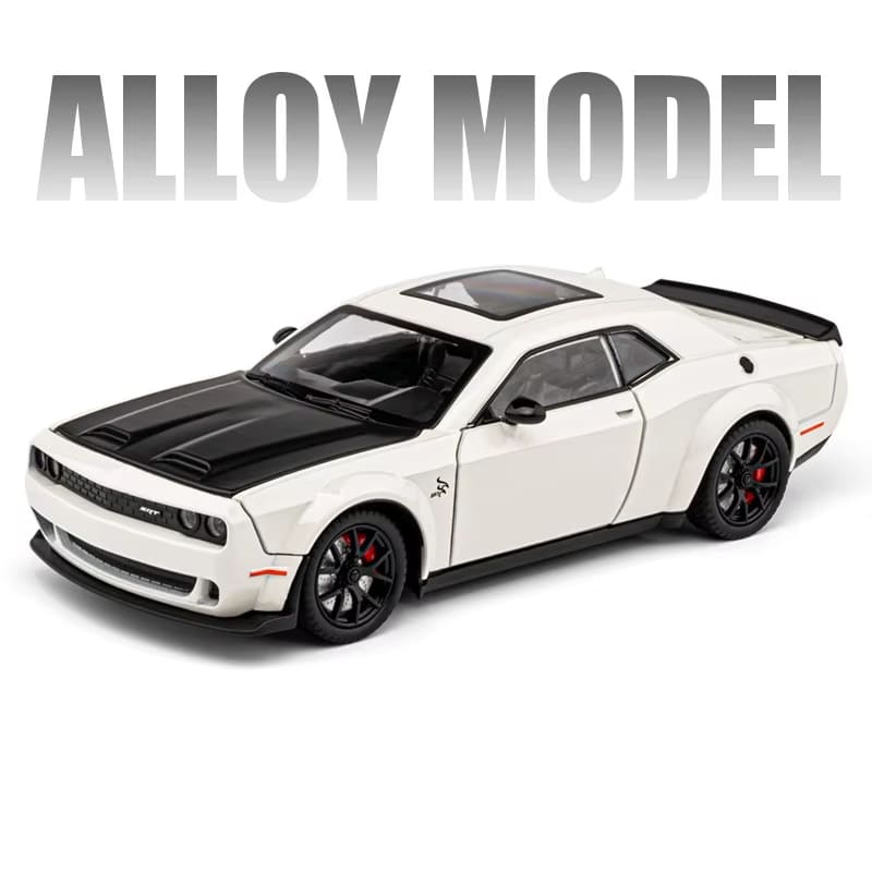Новый 1:24 Dodge Challenger SRT Модель автомобиля из легкого сплава Литой металлический спортивный автомобиль Модель транспортного средства Коллекционная имитация Звук и свет Детская игрушка Подарок для мальчика