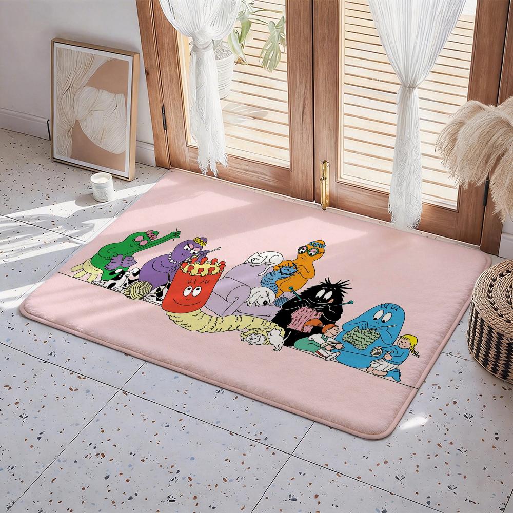 Les Barbapapa Cartoon Floor Mat Eco - Flannel Doormat Non-Slip Odorless Indoor Floor Rug Soft Short Plush Home Mat