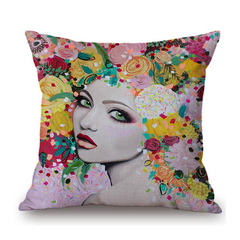 Modern Flower Head Girl Oil Painting Art Cotton Linen Sofa Throw Pillow Case Fashion Floral Lady Decoration Cushion Cover