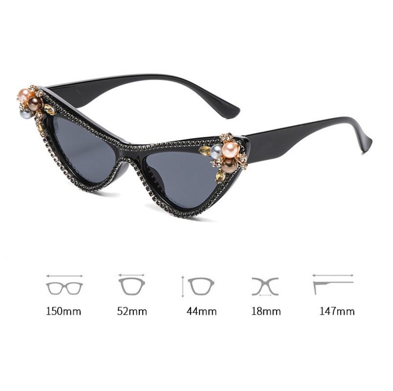 Non-polarized Fashion Cat Eye Shades Original Brand White Pearl Design Sunglasses Women Crystal Shiny High Quality Decor Sun Glasses