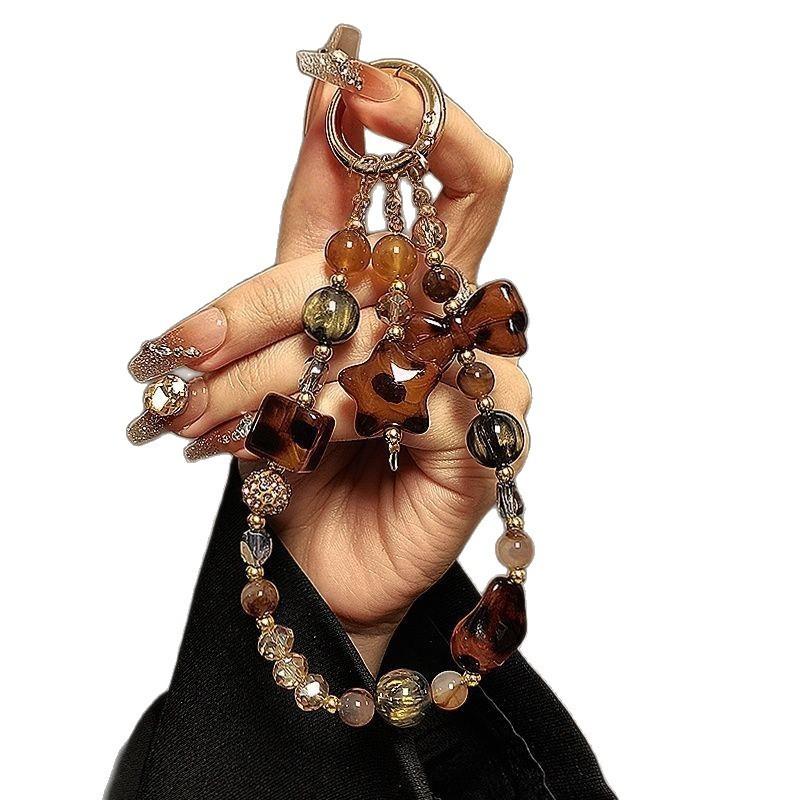 Fashion Vintage Leopard Print Beaded Phone Lanyard With Crystal Waterfall For Women And Men