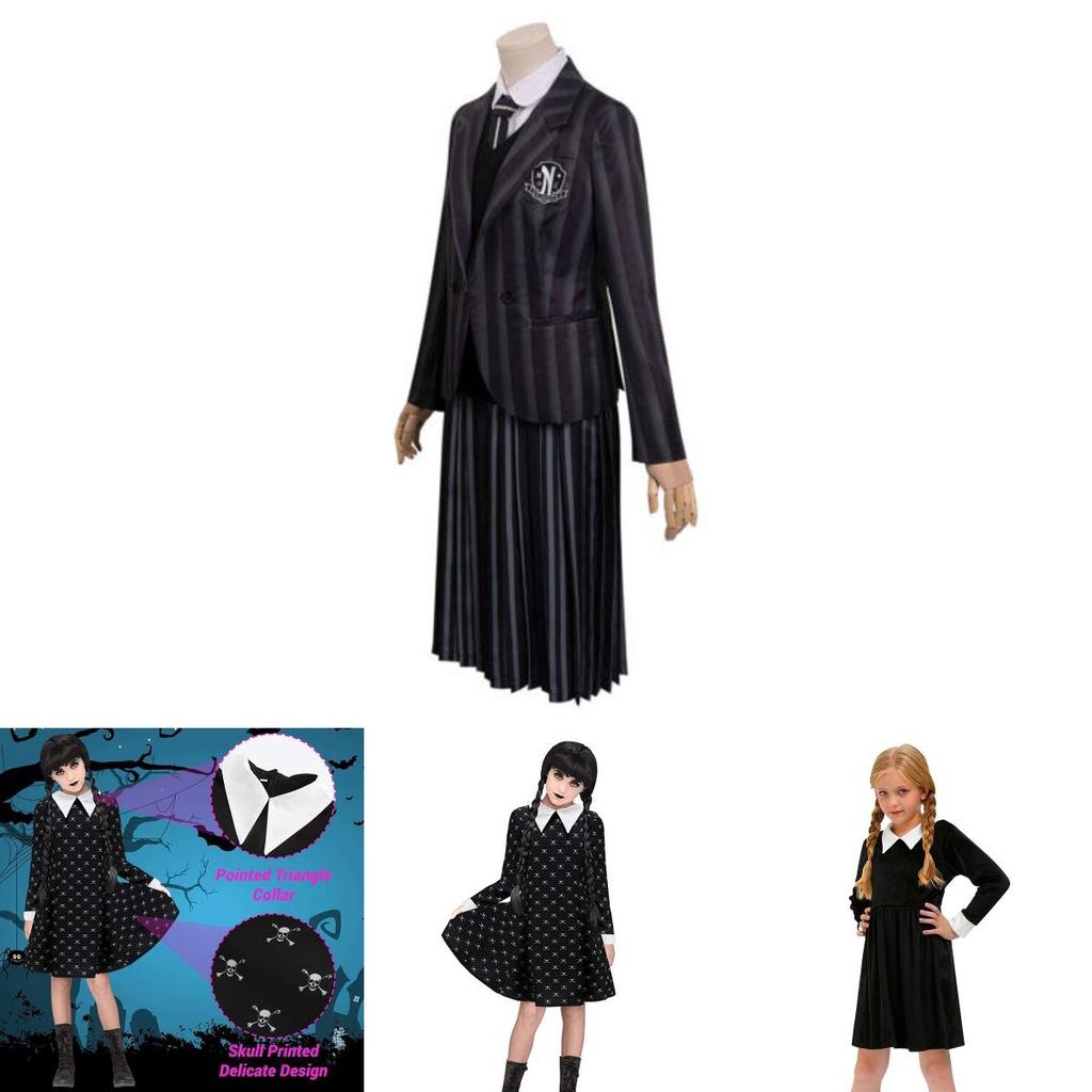 Wednesday Addams Cosplay Costume Girls Kids Dress For Halloween Xmas Party