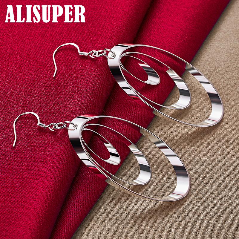 Ювелирные изделия из стерлингового серебра 925 пробы с тремя круглыми круглыми серьгами-каплями