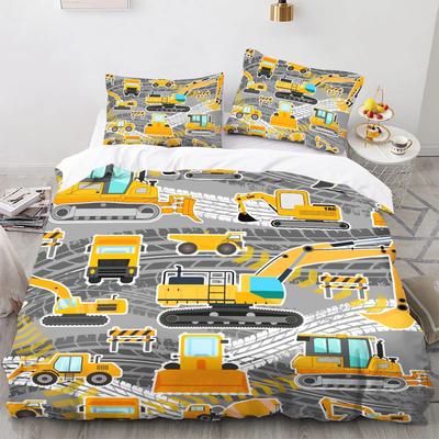 Пододеяльник Excavator King Queen Желтый Комплект постельного белья с трактором для детей Мальчиков Девочек Мультяшный Грузовик-транспортер 2/3 шт. Пододеяльник