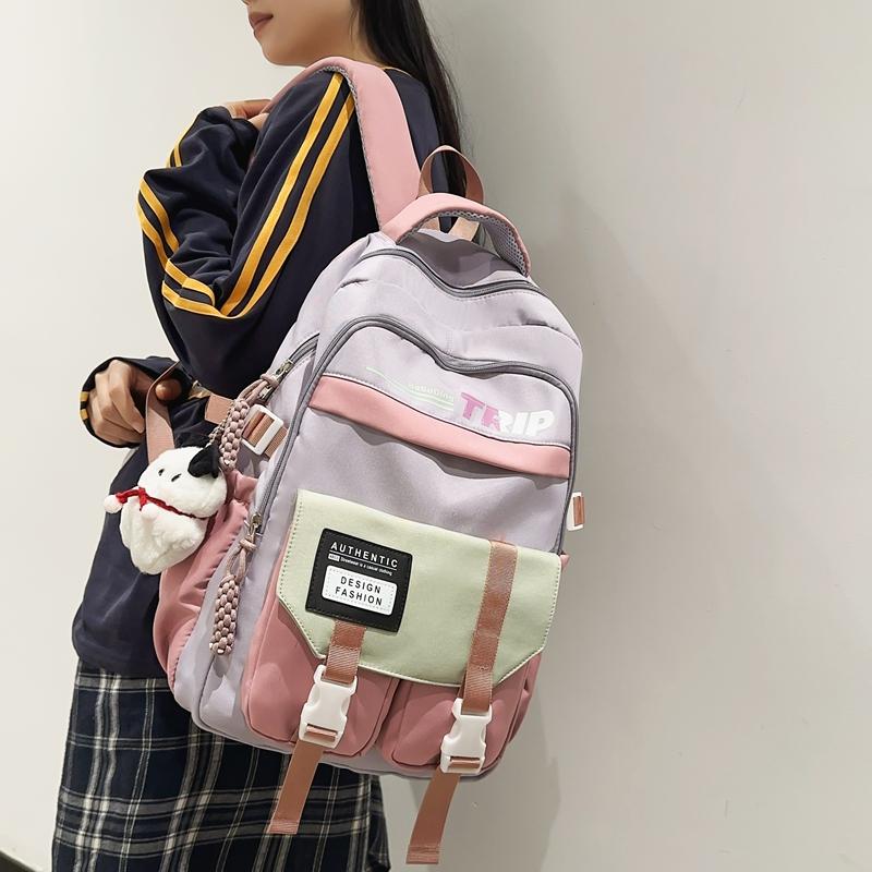 Вместительный студенческий школьный рюкзак с цветными блоками, женский дорожный рюкзак