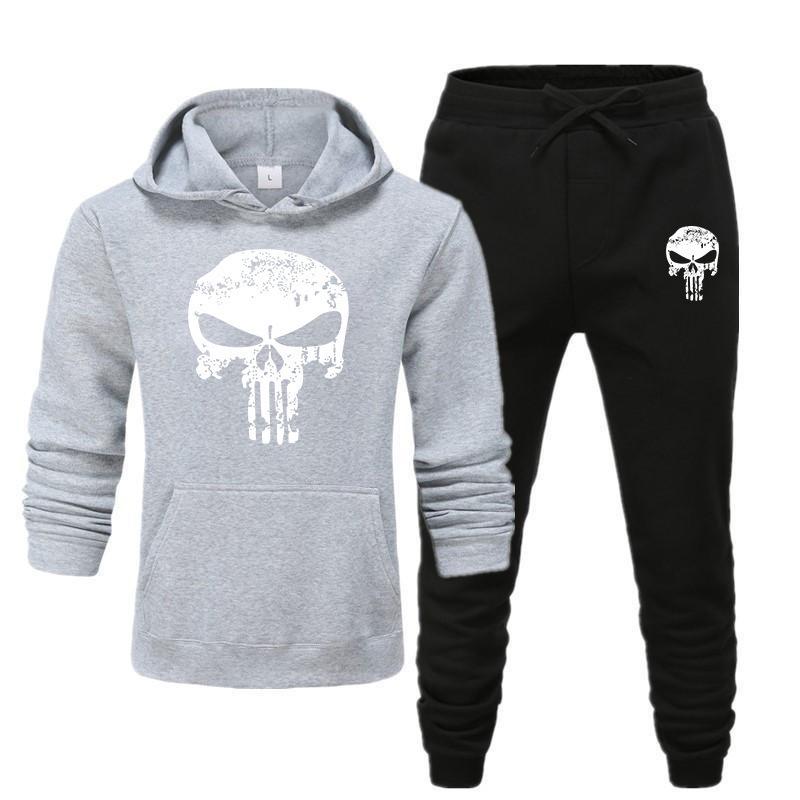 Men's Fleece Skull Print Hoodie Set for Autumn/Winter
