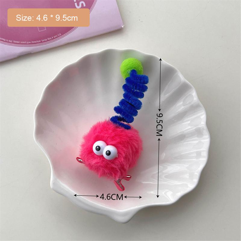 Cartoon Big Eyes Plush Ball Hairpins for Women Girls Funny Rainbow Color Ugly Doll Bangs Side Duck Bill Clips Barrettes Headwear