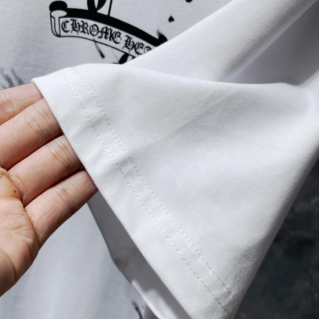 8735 CHROME HEARTS Лето 2026 Новая Высококачественная Хлопковая Круглый Вырез Свободная Большого Размера Мужская и Женская Футболка Футболка для Пары