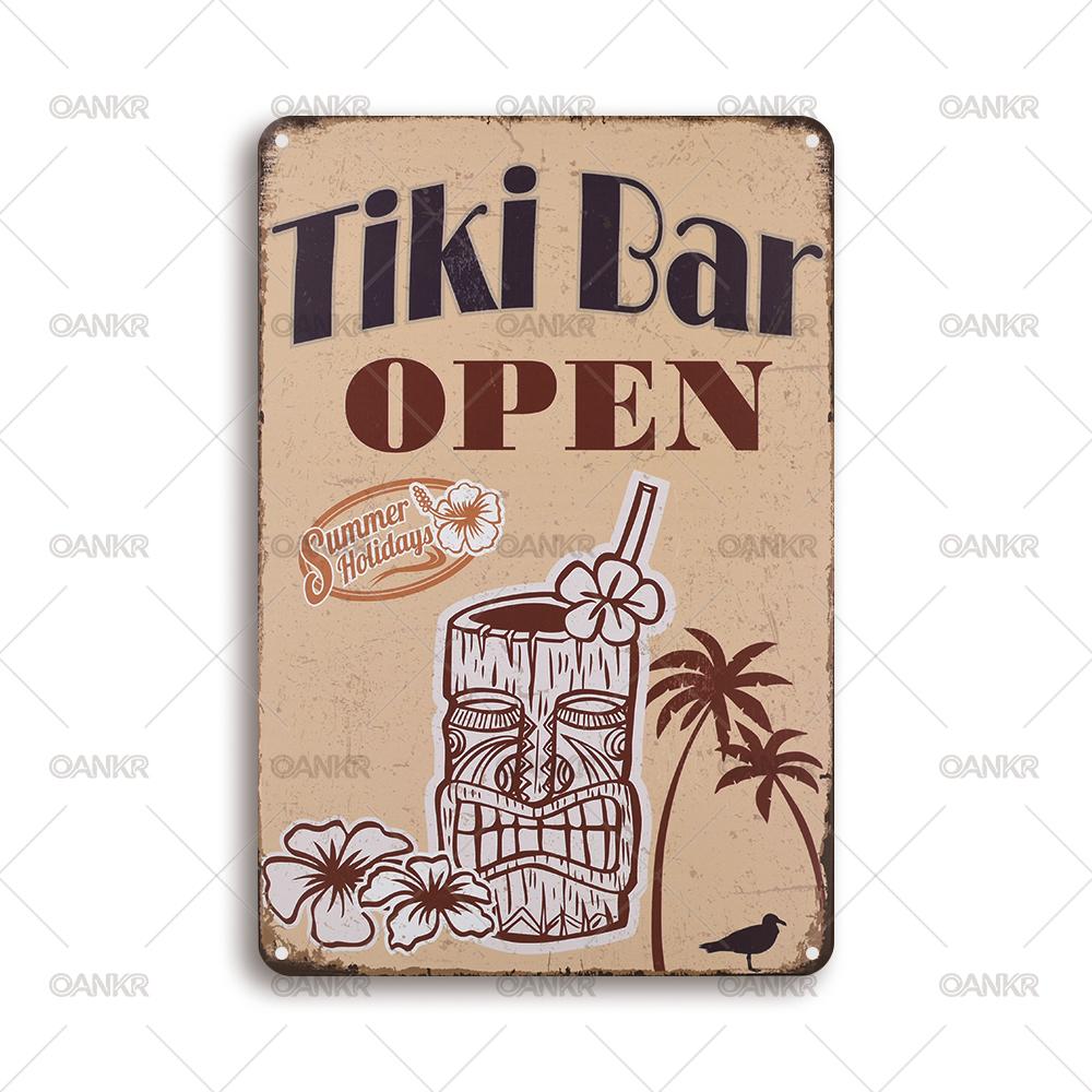 Vintage Art Beer Poster Metal Tin Sign Tiki Bar Open Summer Cocktail Wall Posters Metal Signs for Pub Bar Home Decor Plaque