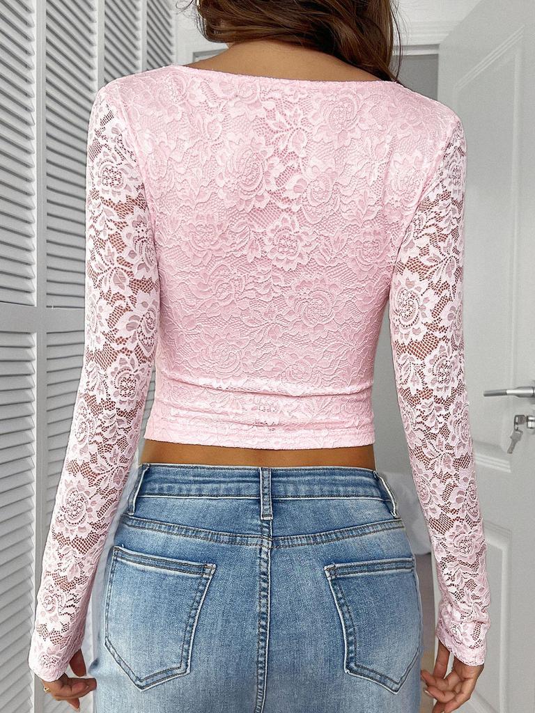 Y2K Сексуальный пуловер с глубоким V-вырезом и кружевом - Весна/Лето 2025 Женский топ, Европейский и американский сладко-острый стиль