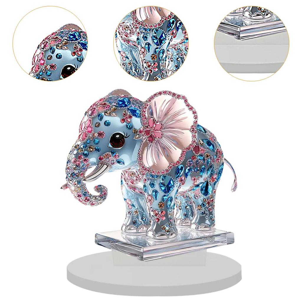 Elephant Figurine Sculpture Animal Acrylic Craft Gift Statue Ornament for Bedroom Decoration