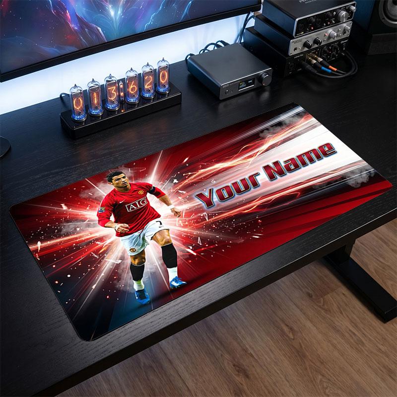 Cristiano Ronaldo Custom Large Mouse Pad, Personalized Name Text Print, Football Logo Non‑Slip Desk Mat Gaming Gift