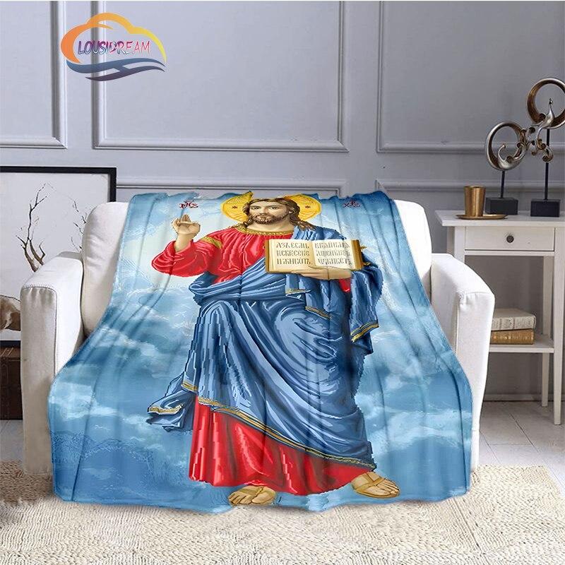 Одеяло с изображением Иисуса Христа, фланелевое теплое мягкое плюшевое одеяло для дивана-кровати, одеяло из серии «Дева Мария и Иисус», религиозное верование