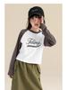 Tao Town Girls' Autumn 2025 Color Block Letter Long-Sleeve T-Shirt