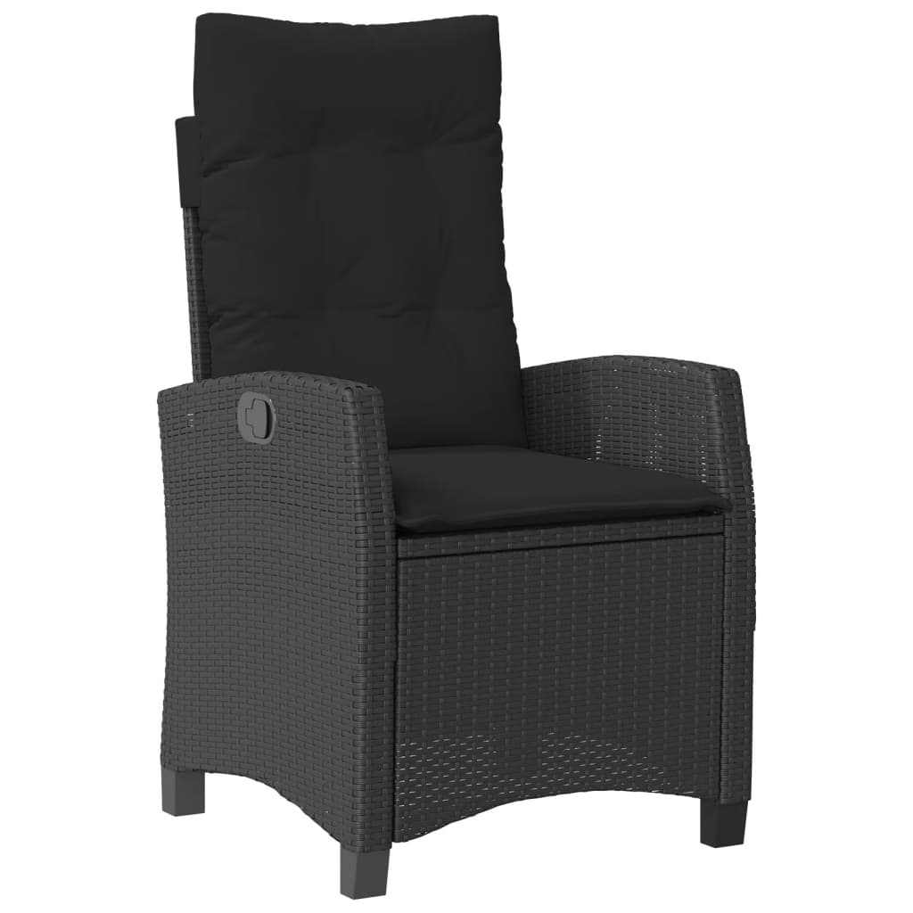 3 Piece Outdoor Dining Set with Cushions Black Poly Rattan