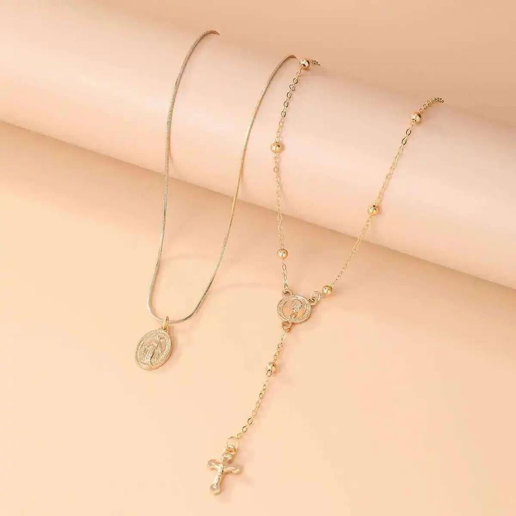 Salircon Hip Hop 2Pcs/Set Unique Cross Pendant Necklace for Women Fashion Metal Collarbone Chain Y2K Party Jewelry Gift New