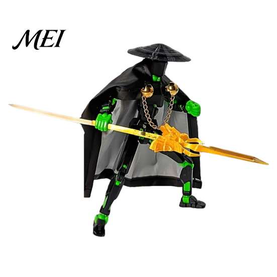 Posable Joints Swordsman Figure Chinese Action Figure, Multi-Joints Movable Cloak Man Model with Accessories, 3D Printed Articulated Bamboo