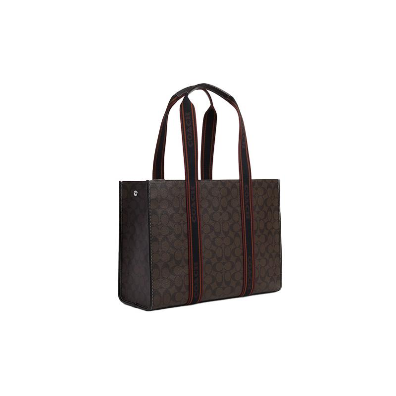 COACH shoulder bag 42 Simple classic presbyopic logo nameplate snap coated canvas and smooth leather Tote Tote shopping handbag large size women's