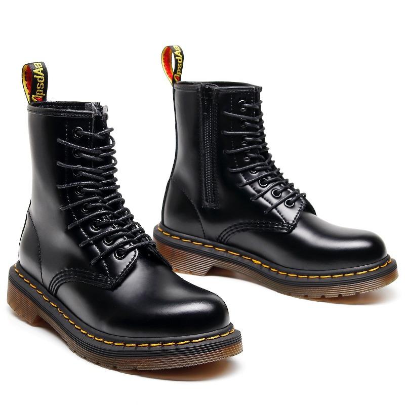 15 Высокие ботинки 1460 Инструментальные Женские Из жесткой кожи С открытым краем Бусины Короткие ботинки Мужские Ботинки из глянцевой кожи Круглый носок Локомотивные туфли