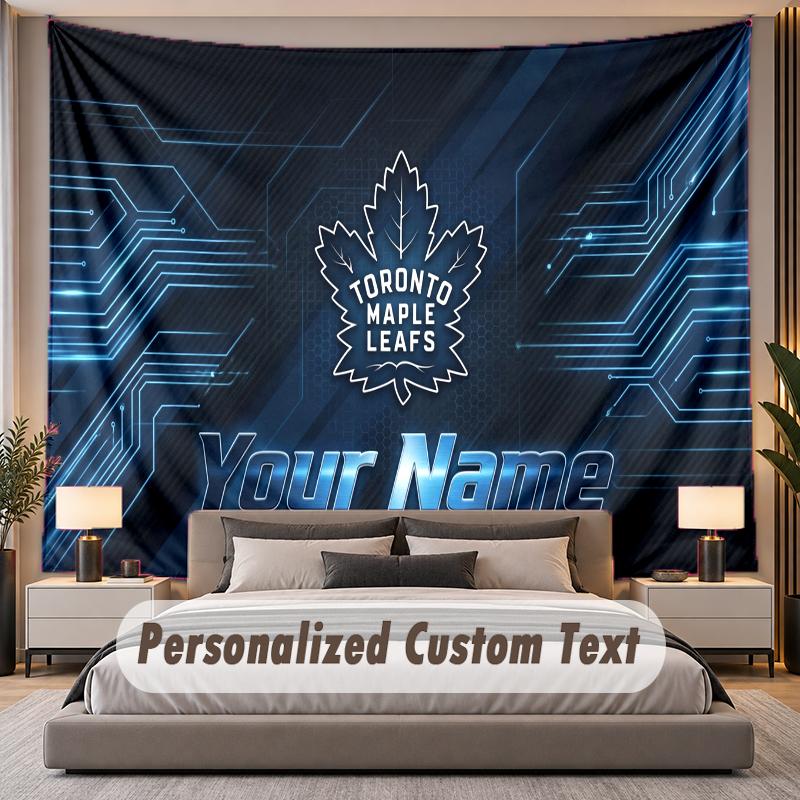 Custom Name Text Tapestry Toronto Maple Leafs Personalized Polyester Wall Tapestry For Bedroom And Room