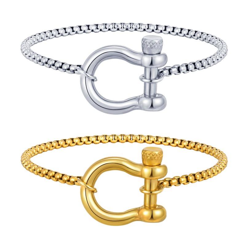 Geometric Circle Link Bracelet In Gold Steel Tone Titanium Unisex Fashion Jewelry Daily Wear