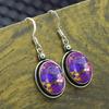 Purple Copper Turquoise Gemstone Earring, 925 Sterling Silver, Oval Earring, Handmade Earring, Women Jewelry