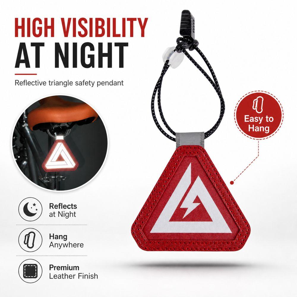 PU Leather Triangle Reflective Pendant Reflective Safety Warning Pendant Bicycle Accessories