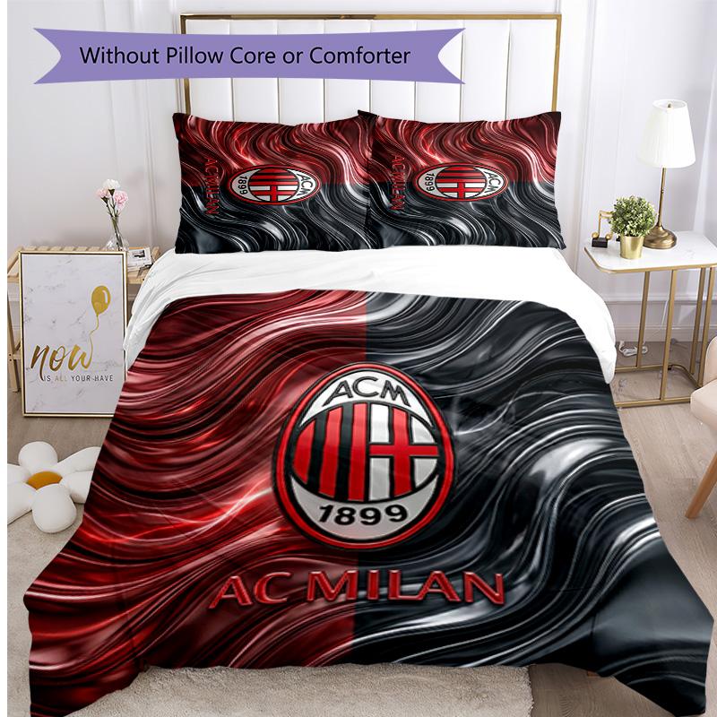 AC Milan Pattern Printed 3PCS Bedding Set Soft Skin-Friendly Washable Duvet Cover & Pillowcases Set All Season Bedroom